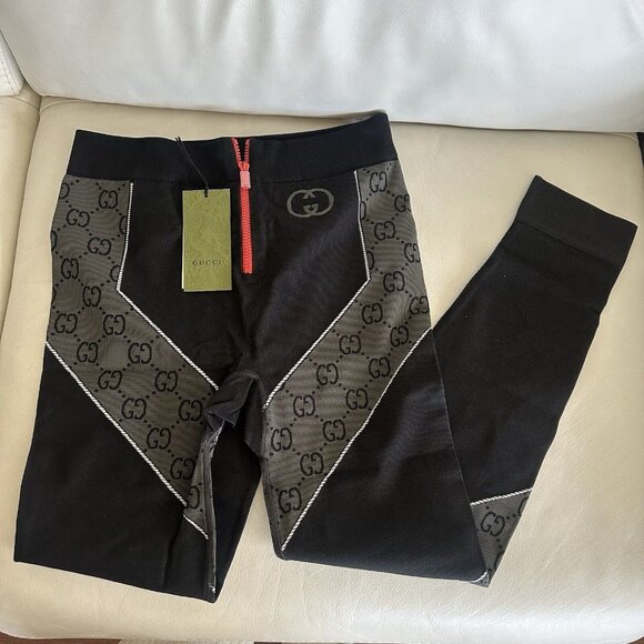 NWT GUCCI GG Jersey Jacquard Leggings Grey Black GG Size L - Picture 3 of 6